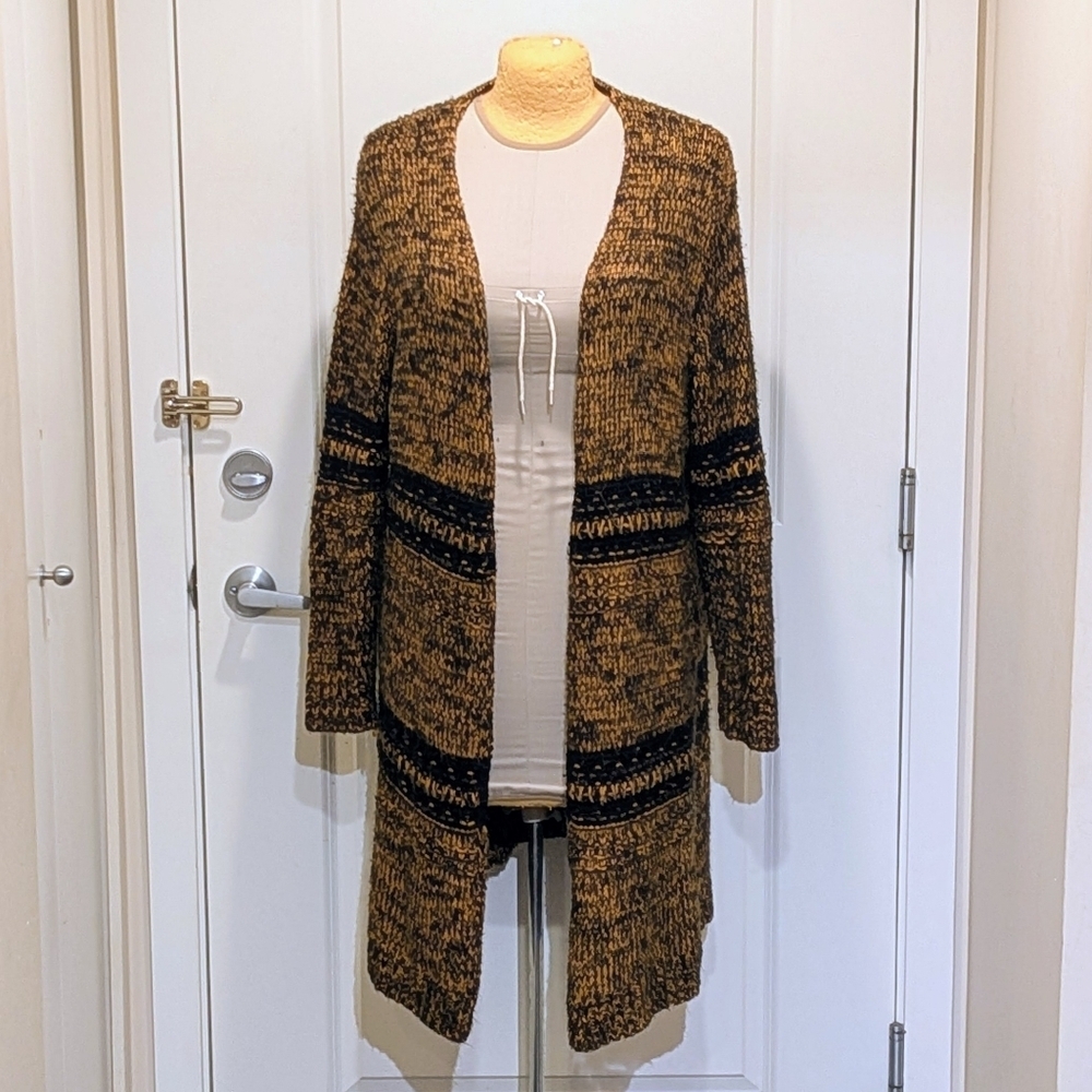 GUC Topshop 12 Gold and Black Chunky Knit Long Cardigan with Stitched Details